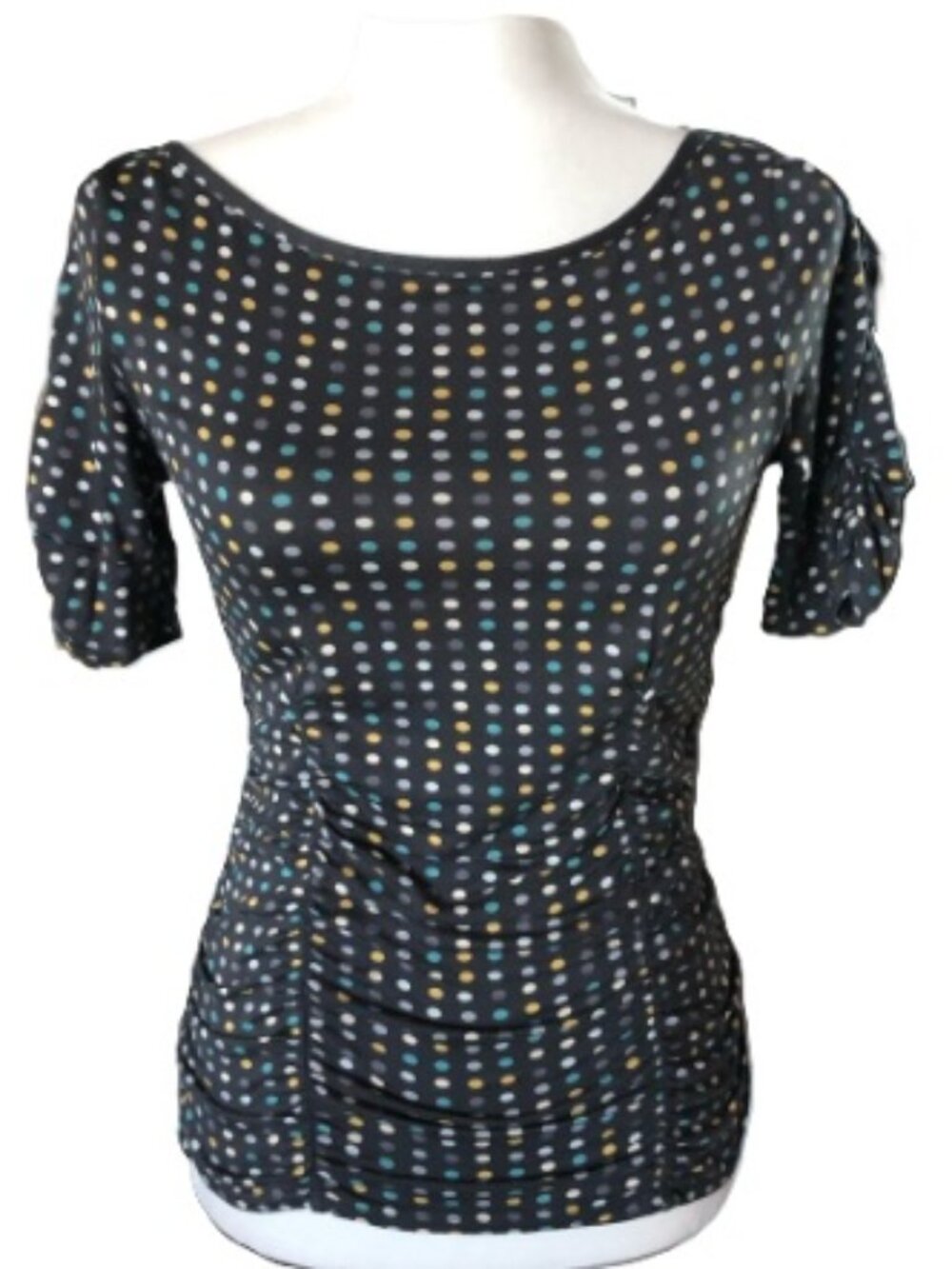 Weston Wear Grey Polka Dot Ruched Top in Size Medium